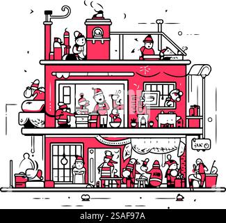 Restaurant avec des gens dans le style art de ligne. Illustration vectorielle. Illustration de Vecteur