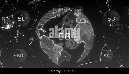 Image de globes avec 5g sur le réseau de connexions sur fond noir Banque D'Images