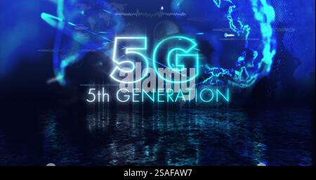 Image de 5g 5ème génération de traitement de texte et de données numériques et de connexions dans le monde entier Banque D'Images
