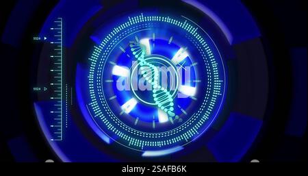 Image du brin d'adn et du traitement des données sur balayage de l'oscilloscope Banque D'Images