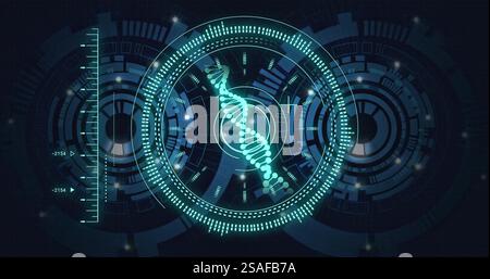 Image du brin d'adn sur le traitement des données et le balayage de l'oscilloscope Banque D'Images