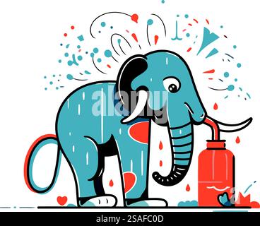 Éléphant avec extincteur. Illustration vectorielle dans le style plat. Illustration de Vecteur