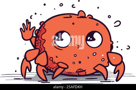 Mignon crabe tiré à la main. Illustration vectorielle dans le style doodle. Illustration de Vecteur