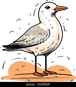 Seagull sur la plage. Illustration vectorielle dans le style d'esquisse. Illustration de Vecteur