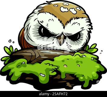Chouette de dessin animé mignon assis sur une souche d'arbre. Illustration vectorielle. Illustration de Vecteur
