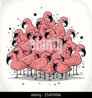 Flamingo. Illustration vectorielle d'un troupeau de flamants roses. Illustration de Vecteur