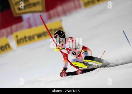 Schladming, Autriche. 29 janvier 2025. SCHLADMING, AUTRICHE - JANVIER 29 : Loic Meillard de Suisse pendant la Coupe du monde de ski alpin Audi FIS - Slalom masculin - run2 à Planai le 29 janvier 2025 à Schladming, Autriche, Styrie.250129 SEPA 12 069 - 20250129 PD18900 crédit : APA-PictureDesk/Alamy Live News Banque D'Images