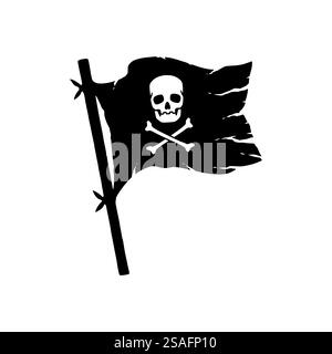 Concept de drapeau pirate agitant. Drapeau de pirate avec illustration de conception de crâne et de croisillons, vecteur. Illustration de Vecteur