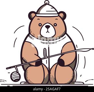 Ours mignon avec une canne à pêche. Illustration vectorielle dans le style de bande dessinée. Illustration de Vecteur