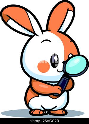 Lapin avec loupe personnage illustration vectorielle de dessin animé. Illustration de Vecteur