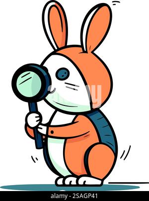 Lapin avec loupe. Illustration vectorielle. Style dessin animé. Illustration de Vecteur