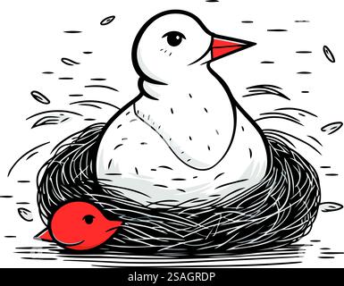 Mignon bébé canard dans le nid. Illustration vectorielle dessinée à la main. Illustration de Vecteur