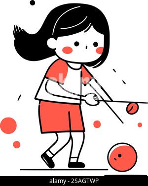 Fille jouant au golf. Illustration vectorielle dans le style plat sur fond blanc. Illustration de Vecteur