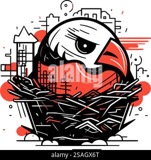 Illustration vectorielle d'un aigle dans le nid. Oiseau dans la ville. Illustration de Vecteur