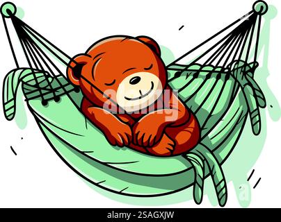 Mignon ours en peluche dormant dans un hamac. Illustration vectorielle. Illustration de Vecteur