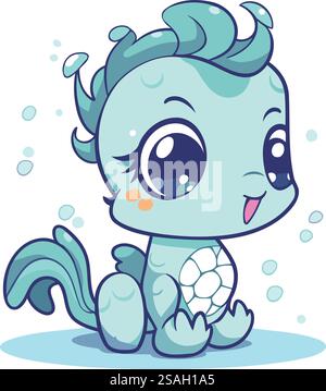 Mignon petite sirène de dessin animé sur fond blanc. Illustration vectorielle. Illustration de Vecteur