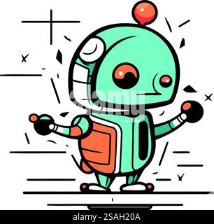 Illustration vectorielle de mignon petit robot dans un style plat. Isolé sur fond blanc. Illustration de Vecteur