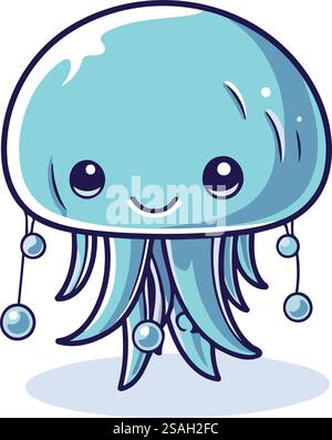 mignon jellyfish kawaii dessin animé illustration vectorielle conception graphique. Illustration de Vecteur