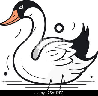 Cygne sur fond blanc. Illustration vectorielle dessinée à la main dans le style doodle. Illustration de Vecteur