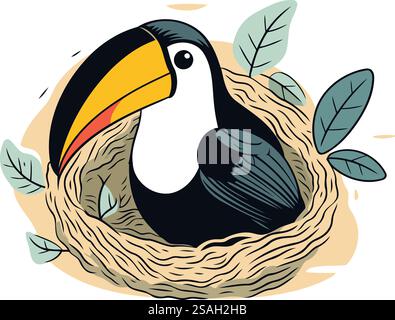 Oiseau toucan dans le nid. Illustration vectorielle sur fond blanc. Illustration de Vecteur