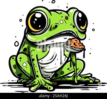 Grenouille assise et mangeant un morceau de pain. Illustration vectorielle. Illustration de Vecteur