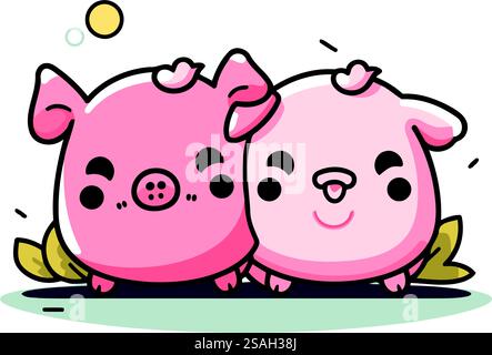 Mignon couple de cochon. Illustration vectorielle dans un style plat. Illustration de Vecteur