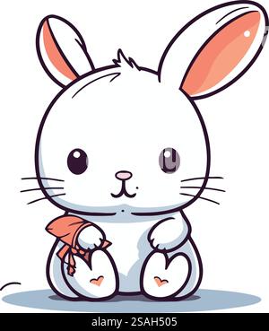 Mignon lapin de dessin animé. Illustration vectorielle d'un lapin mignon avec une carotte. Illustration de Vecteur