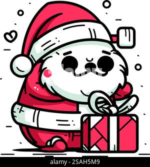 Mignon Kawaii père noël avec cadeau. Illustration vectorielle. Illustration de Vecteur