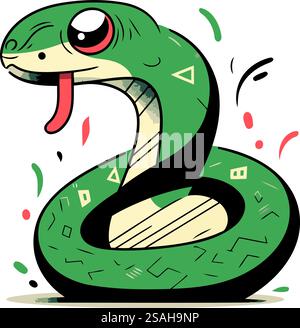 Mignon serpent de bande dessinée. Illustration vectorielle. Isolé sur fond blanc. Illustration de Vecteur