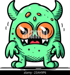 Monstre drôle de bande dessinée avec de grands yeux et de grandes oreilles. Illustration vectorielle. Illustration de Vecteur