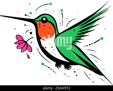 Colibri avec une fleur dans son bec. Illustration vectorielle. Illustration de Vecteur