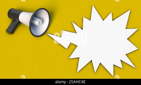 Mégaphone avec bulle de parole sur fond jaune Banque D'Images