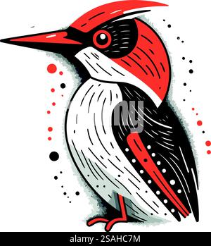 Illustration vectorielle dessinée à la main d'un pic-bois à dos rouge. Illustration de Vecteur
