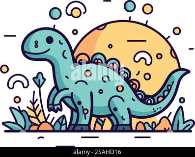 Dinosaure. Illustration vectorielle dans le style linéaire plat. Mignon dinosaure. Illustration de Vecteur