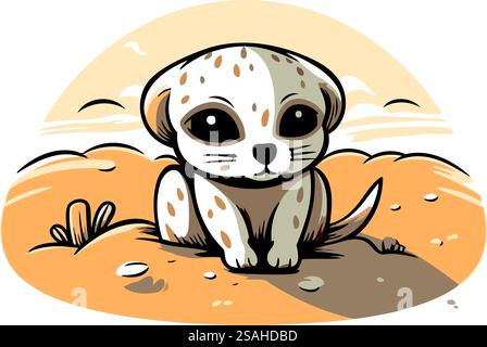 Mignon meerkat de bande dessinée assis sur le sable. Illustration vectorielle Illustration de Vecteur