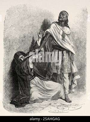 Théodore II, Négus d'Ethiopie demandant une bénédiction au patriarche d'Alexandrie, Ethiopie. Afrique de l'est, dessin d'Emile Bayard (1837-1891) voyage en Abyssinie, 1862-1863 de Guillaume Lejean (1828-1871) le Tour du monde 1867 Banque D'Images