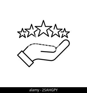icône d'avis de client, évaluation de la qualité, commentaires, symbole de ligne de cinq étoiles sur fond blanc Illustration de Vecteur
