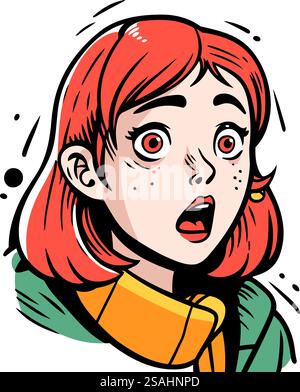 Visage de femme surprise. Illustration vectorielle dans le style comique de bande dessinée. Illustration de Vecteur