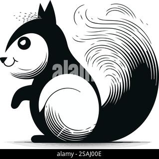 Écureuil sur fond blanc. Illustration vectorielle. Écureuil noir et blanc. Illustration de Vecteur