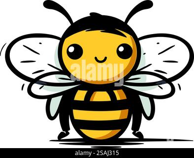 Abeille de dessin animé mignon isolé sur un fond blanc. Illustration vectorielle. Illustration de Vecteur