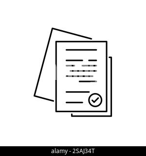 pile linéaire de documents de licence ou de contrat. concept de contrôle de doc avec sceau d'approbation ou pacte correct. contour plat tendance moderne logo recherche art gr Illustration de Vecteur