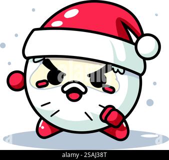Illustration vectorielle de dessin animé de personnage de boule de neige pleurant de noël. Émoticône du Père Noël Illustration de Vecteur
