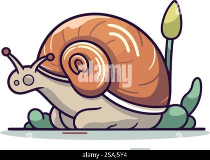 Illustration vectorielle de dessin animé d'escargot. Personnage d'escargot mignon et drôle. Illustration de Vecteur