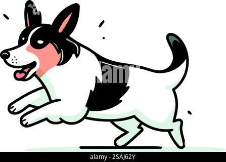 Mignon chien de bande dessinée exécutant illustration vectorielle. Race Corgi. Illustration de Vecteur