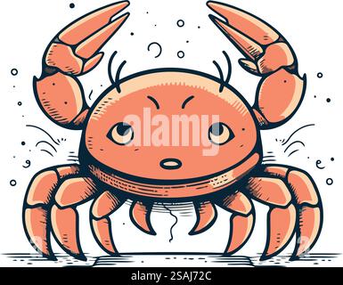 Crabe. Illustration vectorielle dessinée à la main mignonne dans le style de bande dessinée. Illustration de Vecteur