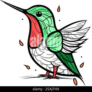 Hummingbird. Illustration vectorielle dessinée à la main isolée sur fond blanc. Illustration de Vecteur