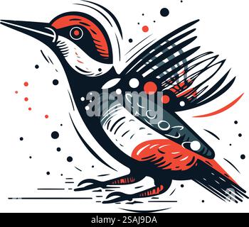Woodpecker. Illustration vectorielle dessinée à la main. Motif tatouage. Illustration de Vecteur