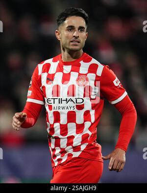 Gérone, Espagne. 30 janvier 2025. Juanpe du Girona FC lors du match de l'UEFA Champions League, date 8, entre Girona FC et Arsenal FC a joué au stade Montilivi le 29 janvier 2025 à Gérone Espagne. (Photo de Bagu Blanco/PRESSINPHOTO) crédit : AGENCE SPORTIVE PRESSINPHOTO/Alamy Live News Banque D'Images