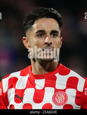 Gérone, Espagne. 30 janvier 2025. Juanpe du Girona FC lors du match de l'UEFA Champions League, date 8, entre Girona FC et Arsenal FC a joué au stade Montilivi le 29 janvier 2025 à Gérone Espagne. (Photo de Bagu Blanco/PRESSINPHOTO) crédit : AGENCE SPORTIVE PRESSINPHOTO/Alamy Live News Banque D'Images