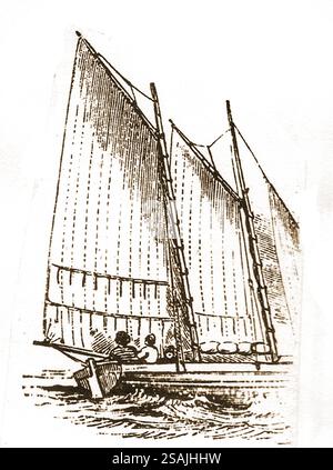Une illustration du XIXe siècle montrant un Wherry avec son prévoyeur reefed. Ils étaient traditionnellement utilisés pour le transport de marchandises ou de passagers sur les rivières et les canaux en Angleterre Banque D'Images